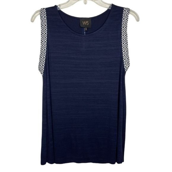 W 5 Sleeveless Round Neck  Blue Tank Top Size Medium - Picture 1 of 6